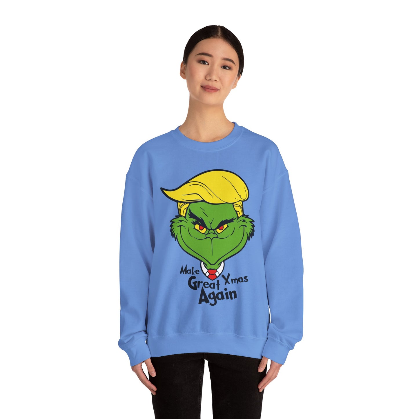 Funny Grinch Christmas Sweatshirt - Unisex Heavy Blend™ Crewneck with "Make Christmas Great Again" Design