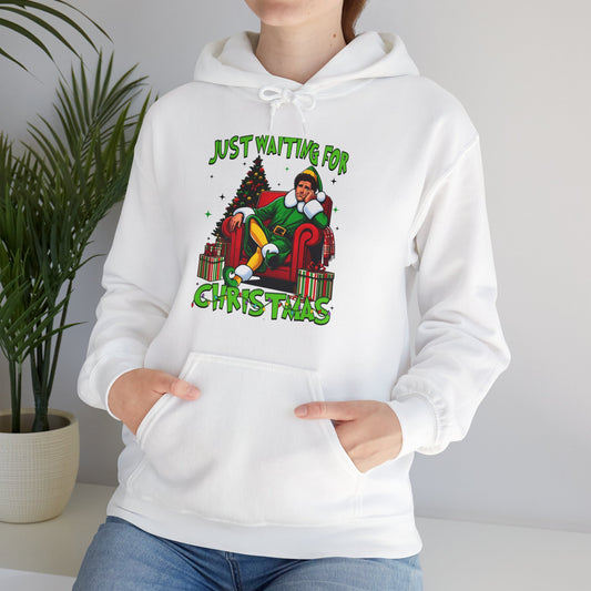 Christmas Vibes Unisex Heavy Blend™ Hooded Sweatshirt - Just Waiting for Christmas Design