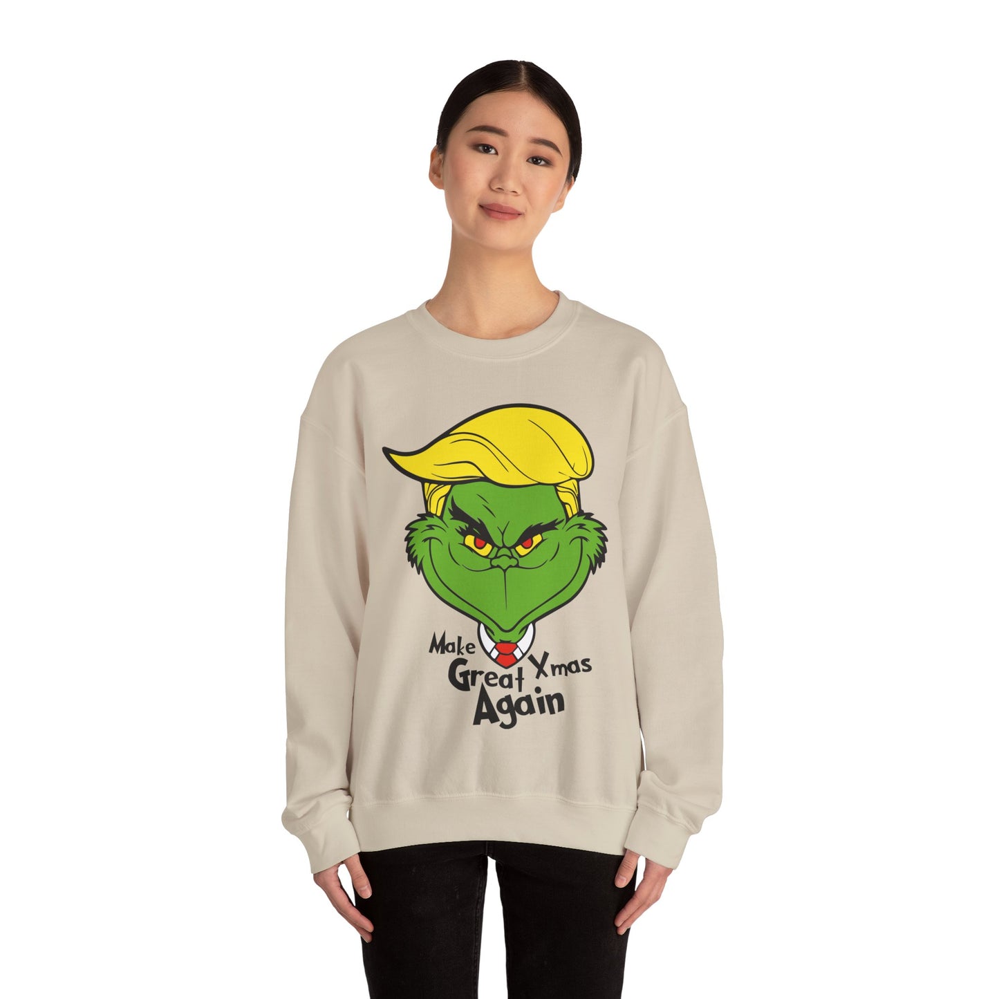 Funny Grinch Christmas Sweatshirt - Unisex Heavy Blend™ Crewneck with "Make Christmas Great Again" Design