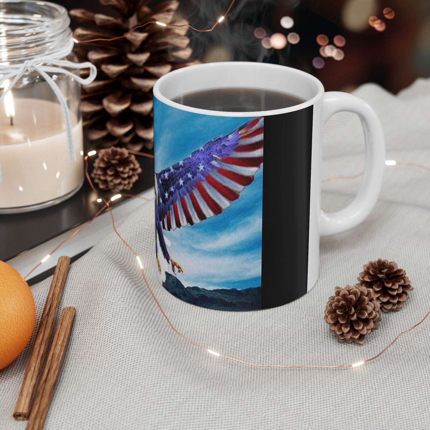 Princess Grace Patriotic Eagle Ceramic Mug, Americana Coffee Cup, Gift for Veterans, Travel Mug, 4th of July, Memorial Day