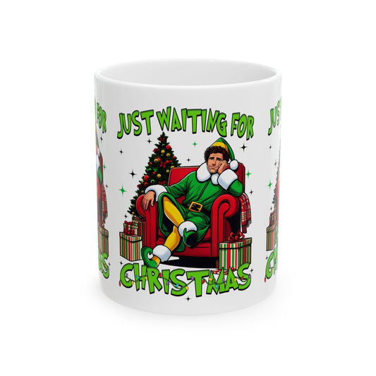 Princess Grace Funny Christmas Ceramic Mug - 'Just Waiting for Christmas'