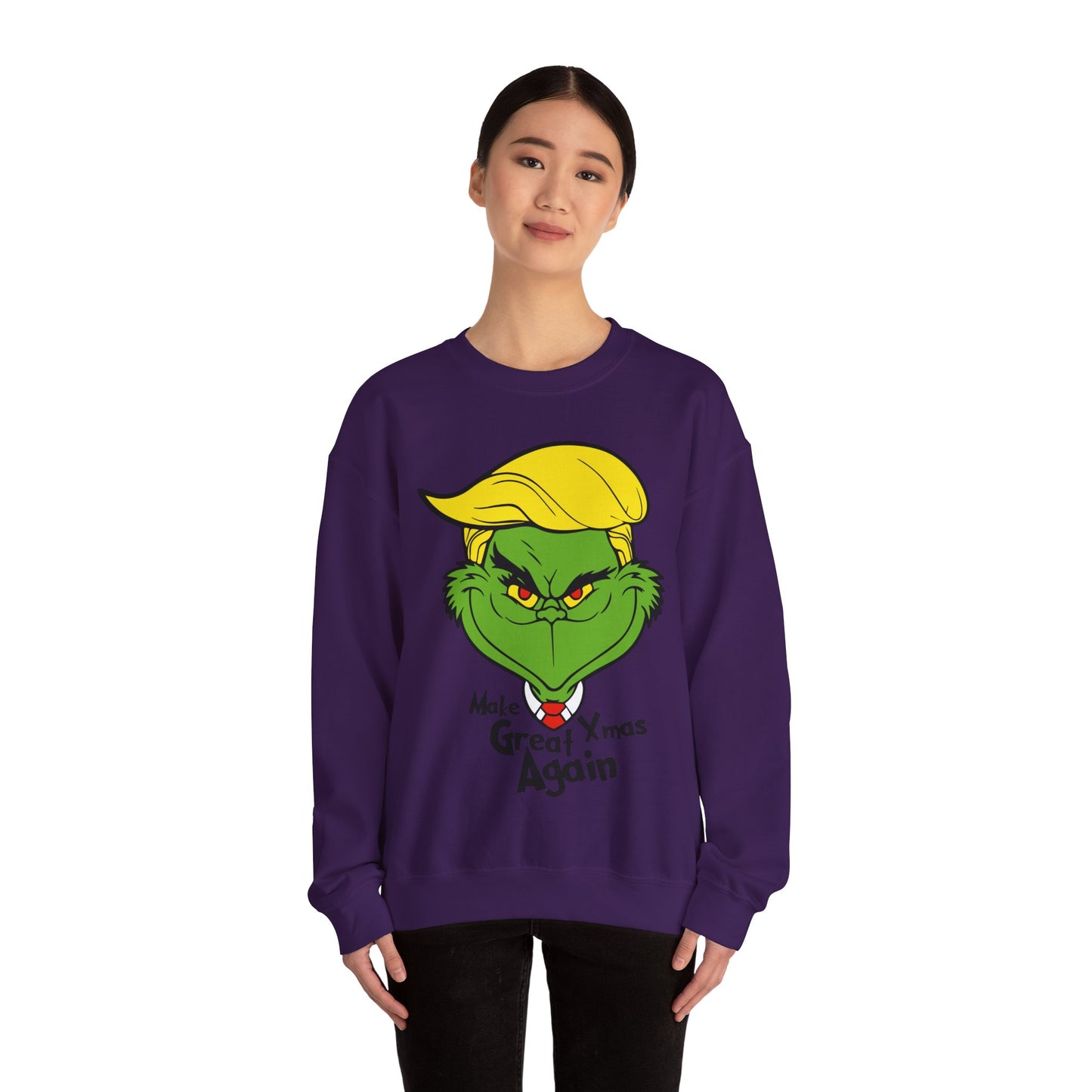 Funny Grinch Christmas Sweatshirt - Unisex Heavy Blend™ Crewneck with "Make Christmas Great Again" Design