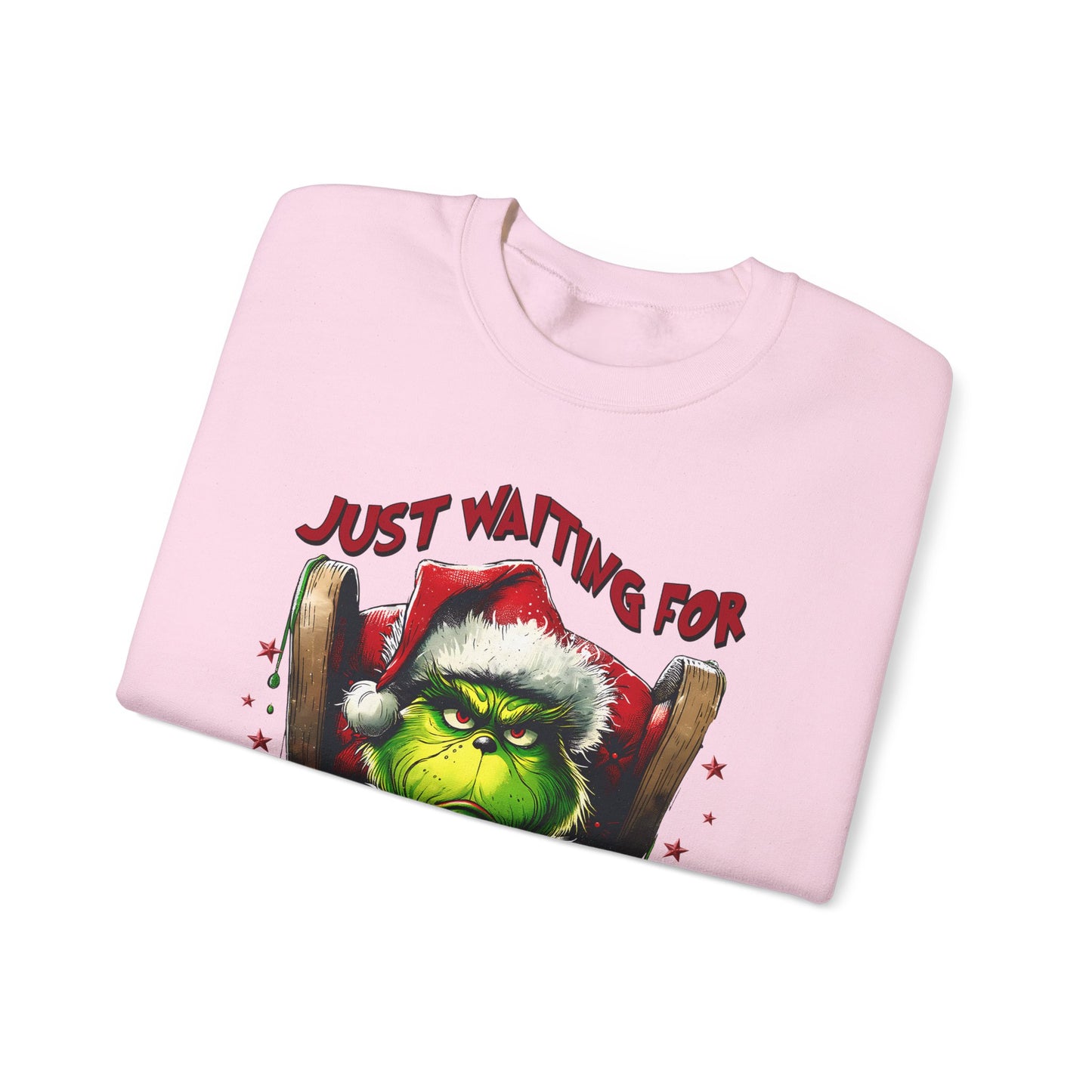 Funny Grinch Crewneck Sweatshirt - Just Waiting for Grinchmas - Unisex Heavy Blend