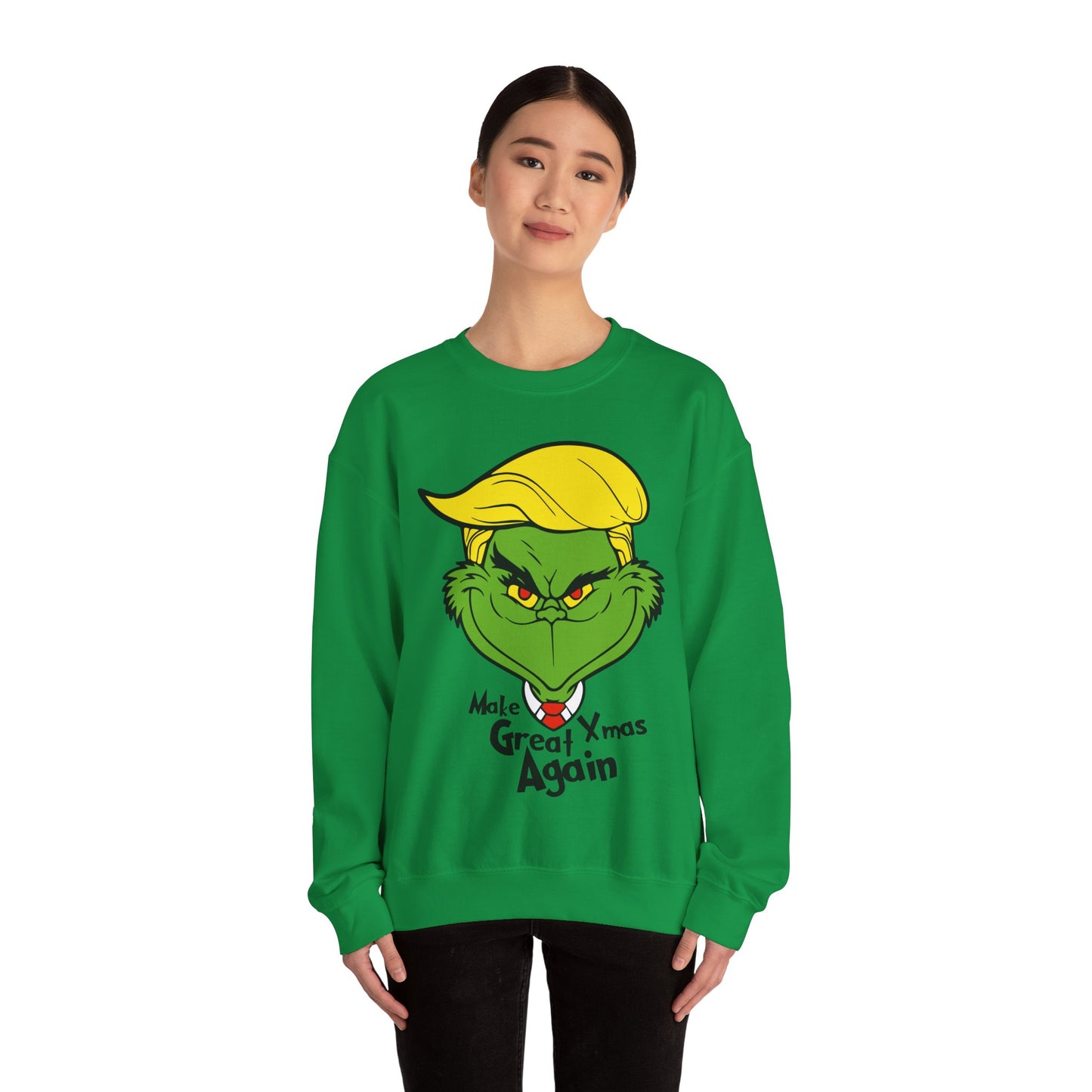 Funny Grinch Christmas Sweatshirt - Unisex Heavy Blend™ Crewneck with "Make Christmas Great Again" Design