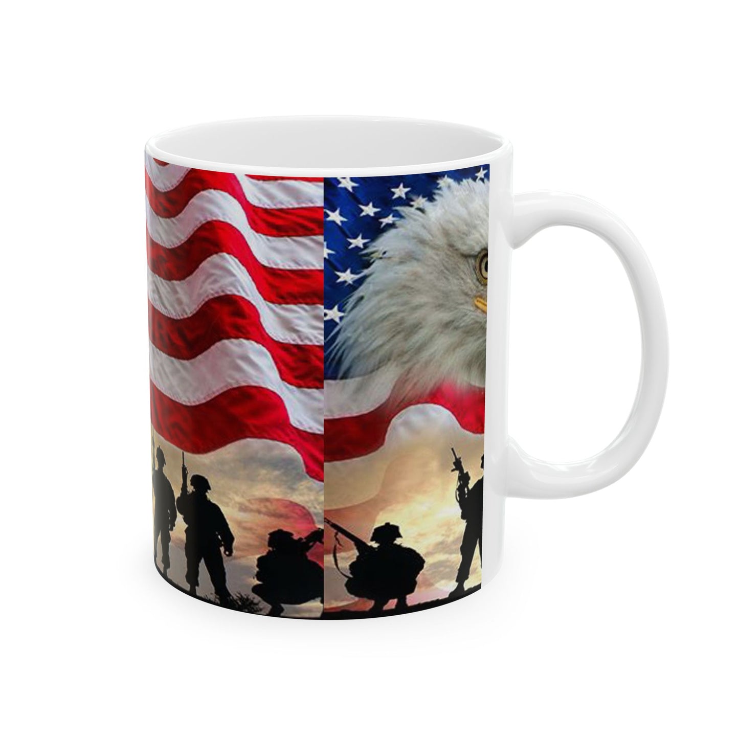 Princess Grace Patriotic Ceramic Mug, Military Tribute Coffee Cup, Eagle Flag Design, 11oz 15oz, Veterans Day Gift, Independence Day Decor