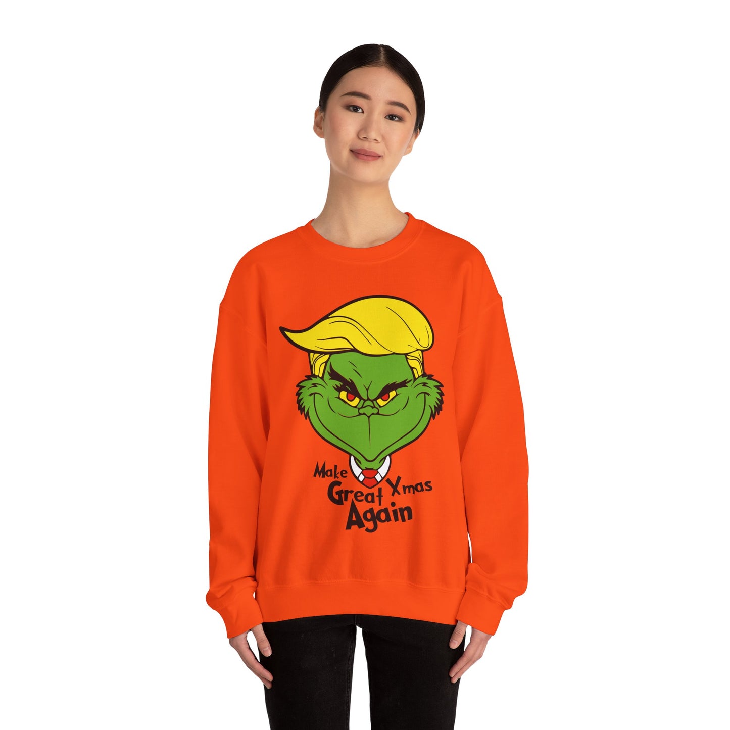 Funny Grinch Christmas Sweatshirt - Unisex Heavy Blend™ Crewneck with "Make Christmas Great Again" Design