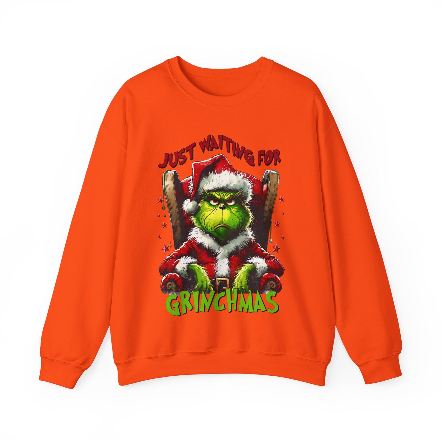 Funny Grinch Crewneck Sweatshirt - Just Waiting for Grinchmas - Unisex Heavy Blend