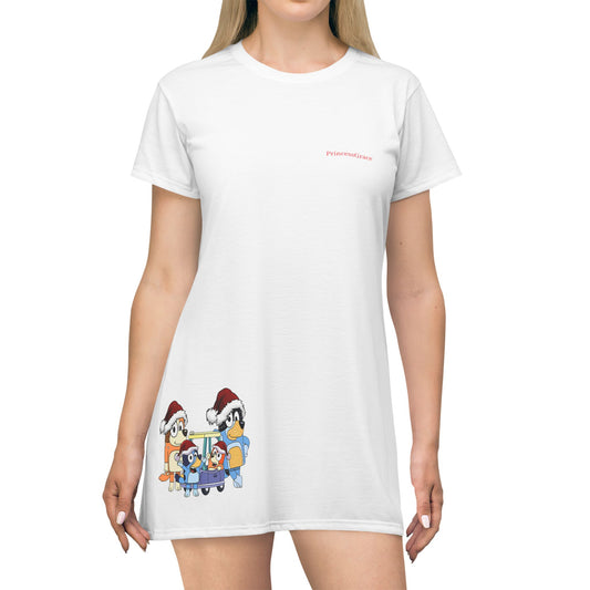 Princess Grace Festive Cartoon T-Shirt Dress - Fun Holiday Style for Casual Wear