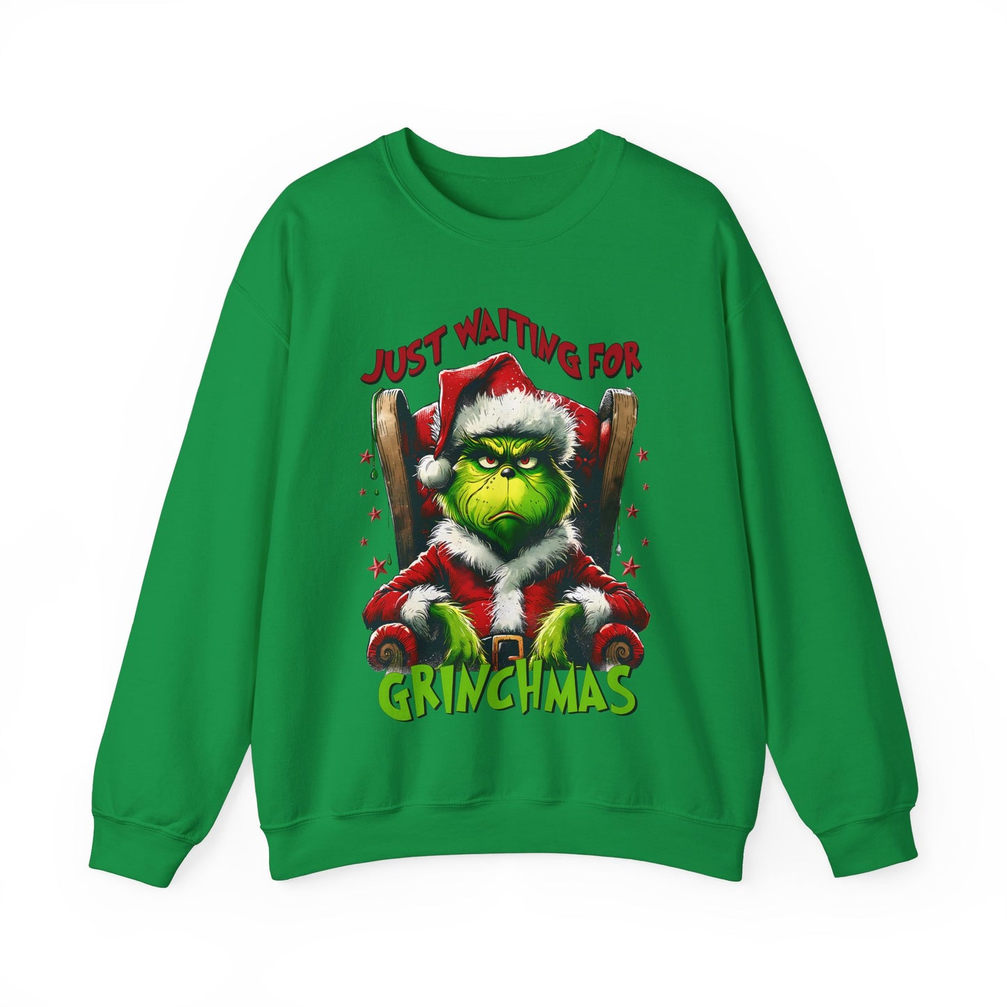 Funny Grinch Crewneck Sweatshirt - Just Waiting for Grinchmas - Unisex Heavy Blend