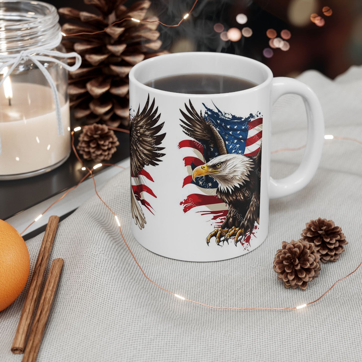 Princess Grace Patriotic Eagle Ceramic Mug, 4th of July Cup, American Flag  Eagle Lover Gift, Unique Veteran Mug, Independence Day