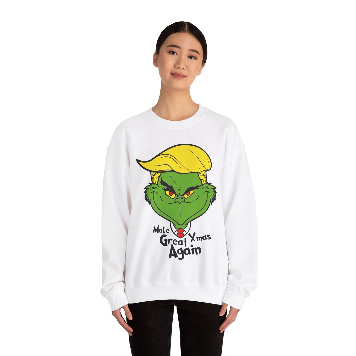 Funny Grinch Christmas Sweatshirt - Unisex Heavy Blend™ Crewneck with "Make Christmas Great Again" Design