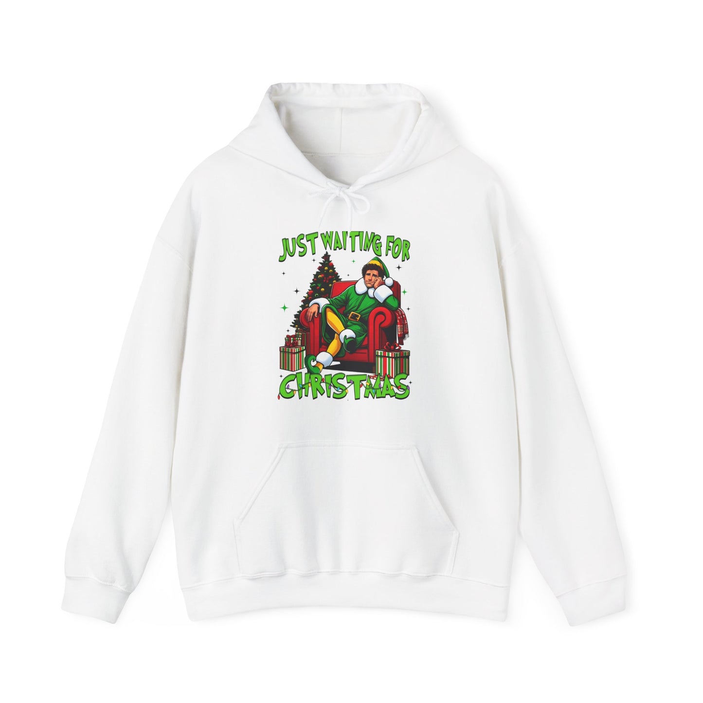 Christmas Vibes Unisex Heavy Blend™ Hooded Sweatshirt - Just Waiting for Christmas Design