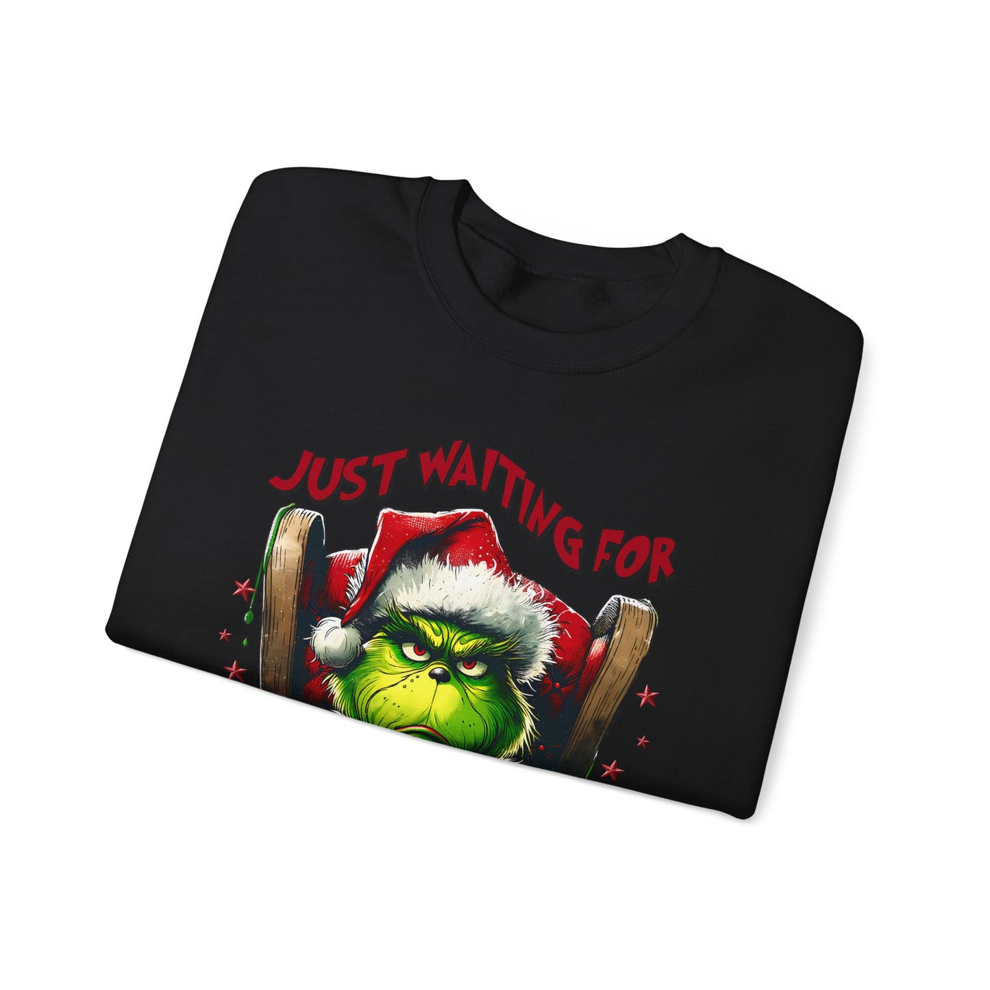 Funny Grinch Crewneck Sweatshirt - Just Waiting for Grinchmas - Unisex Heavy Blend