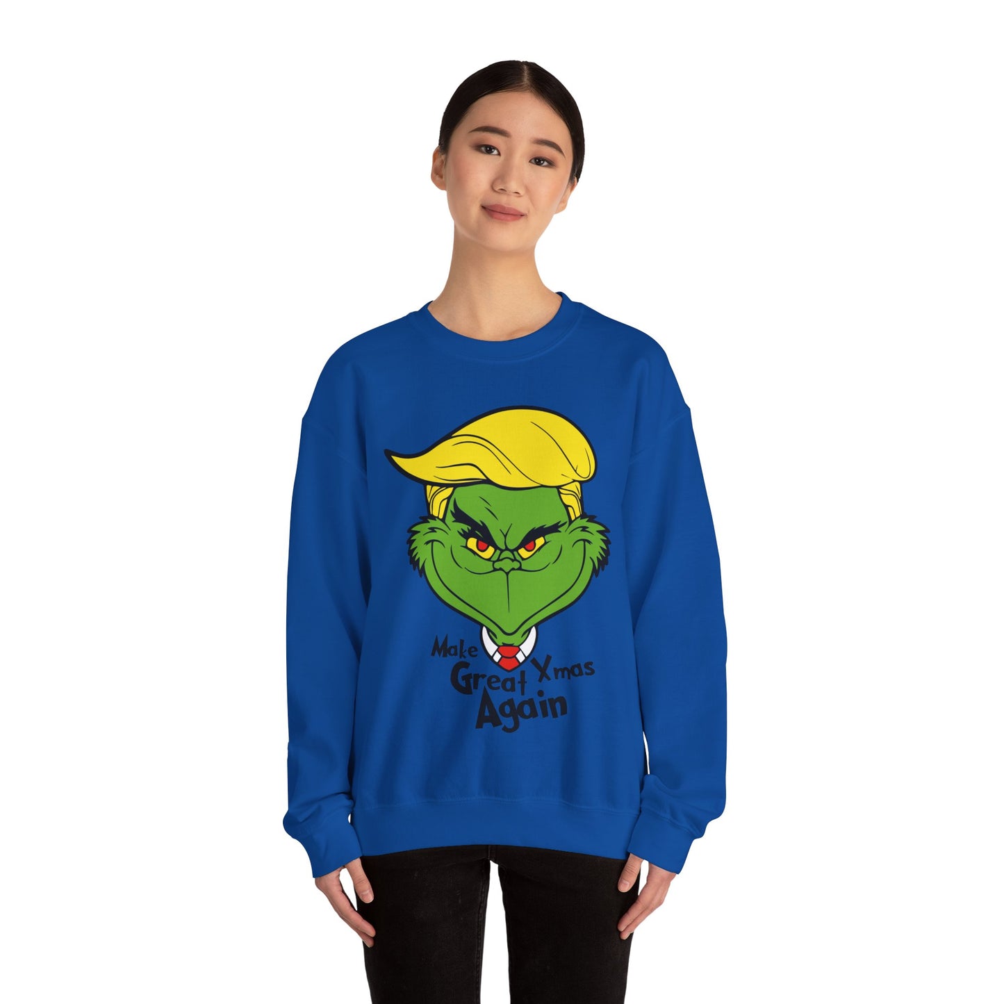 Funny Grinch Christmas Sweatshirt - Unisex Heavy Blend™ Crewneck with "Make Christmas Great Again" Design