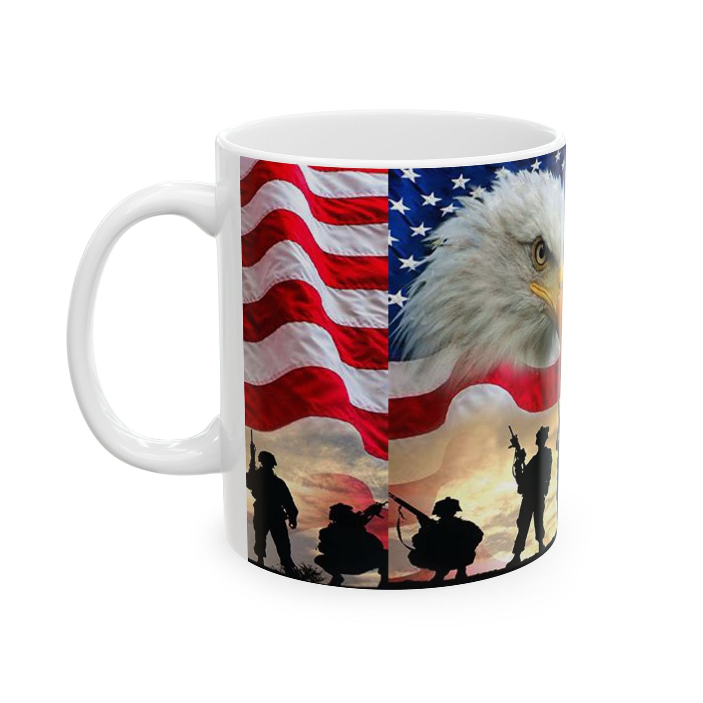 Princess Grace Patriotic Ceramic Mug, Military Tribute Coffee Cup, Eagle Flag Design, 11oz 15oz, Veterans Day Gift, Independence Day Decor