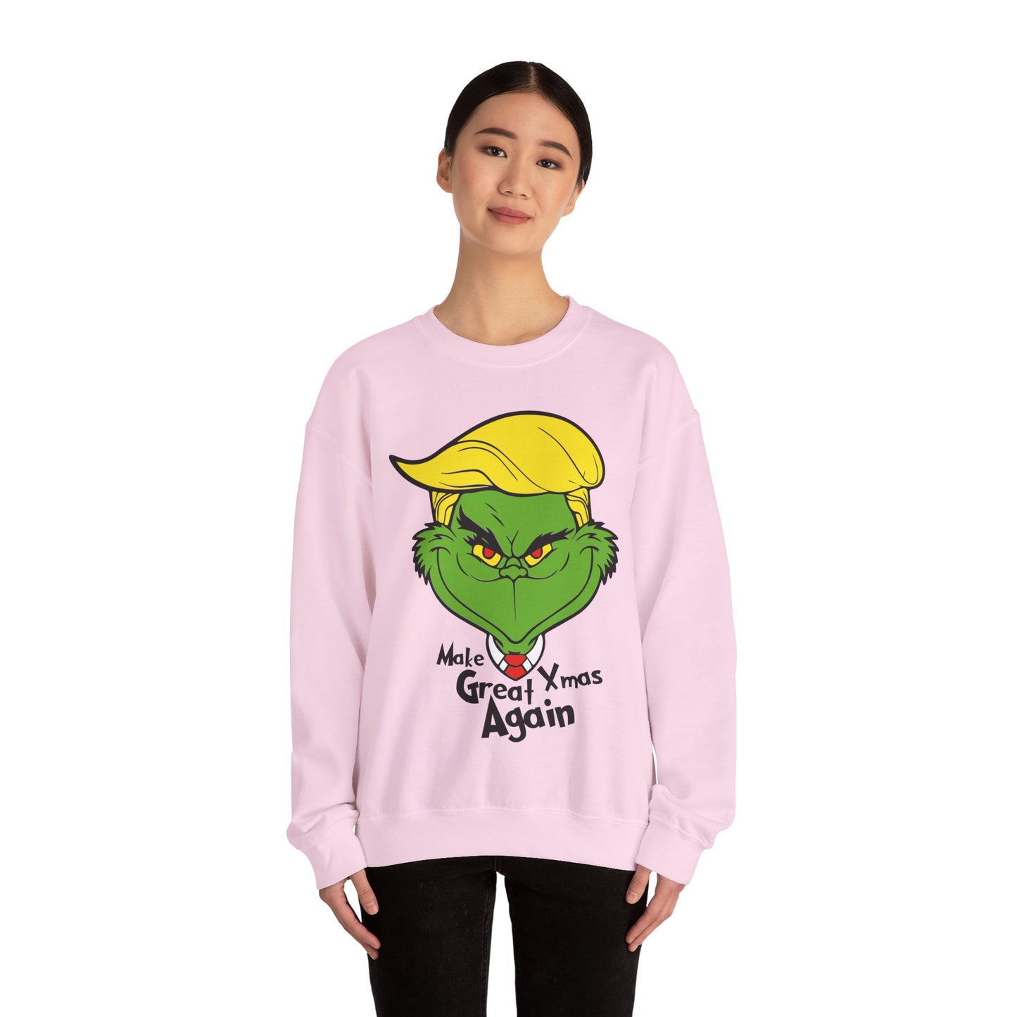 Funny Grinch Christmas Sweatshirt - Unisex Heavy Blend™ Crewneck with "Make Christmas Great Again" Design