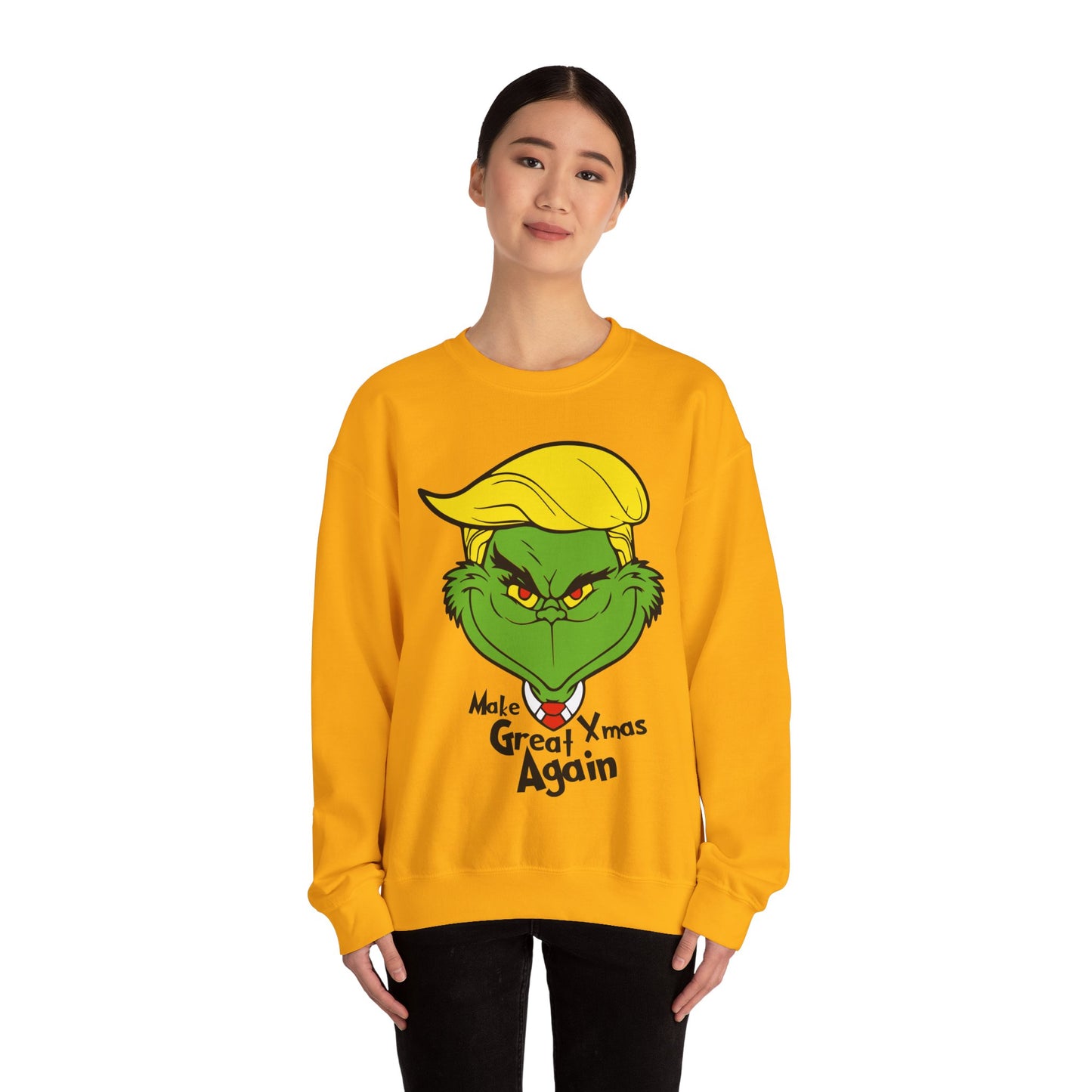 Funny Grinch Christmas Sweatshirt - Unisex Heavy Blend™ Crewneck with "Make Christmas Great Again" Design