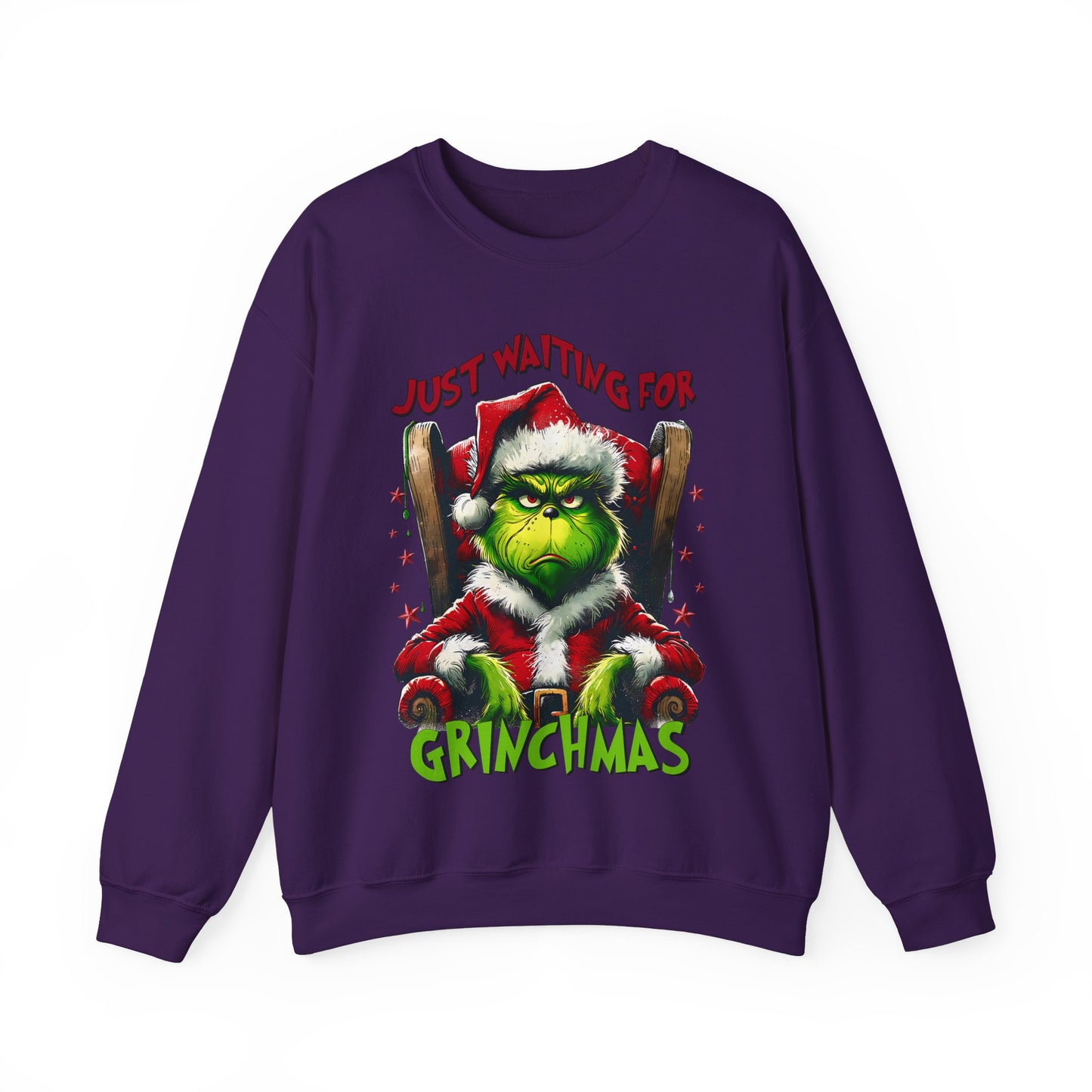 Funny Grinch Crewneck Sweatshirt - Just Waiting for Grinchmas - Unisex Heavy Blend