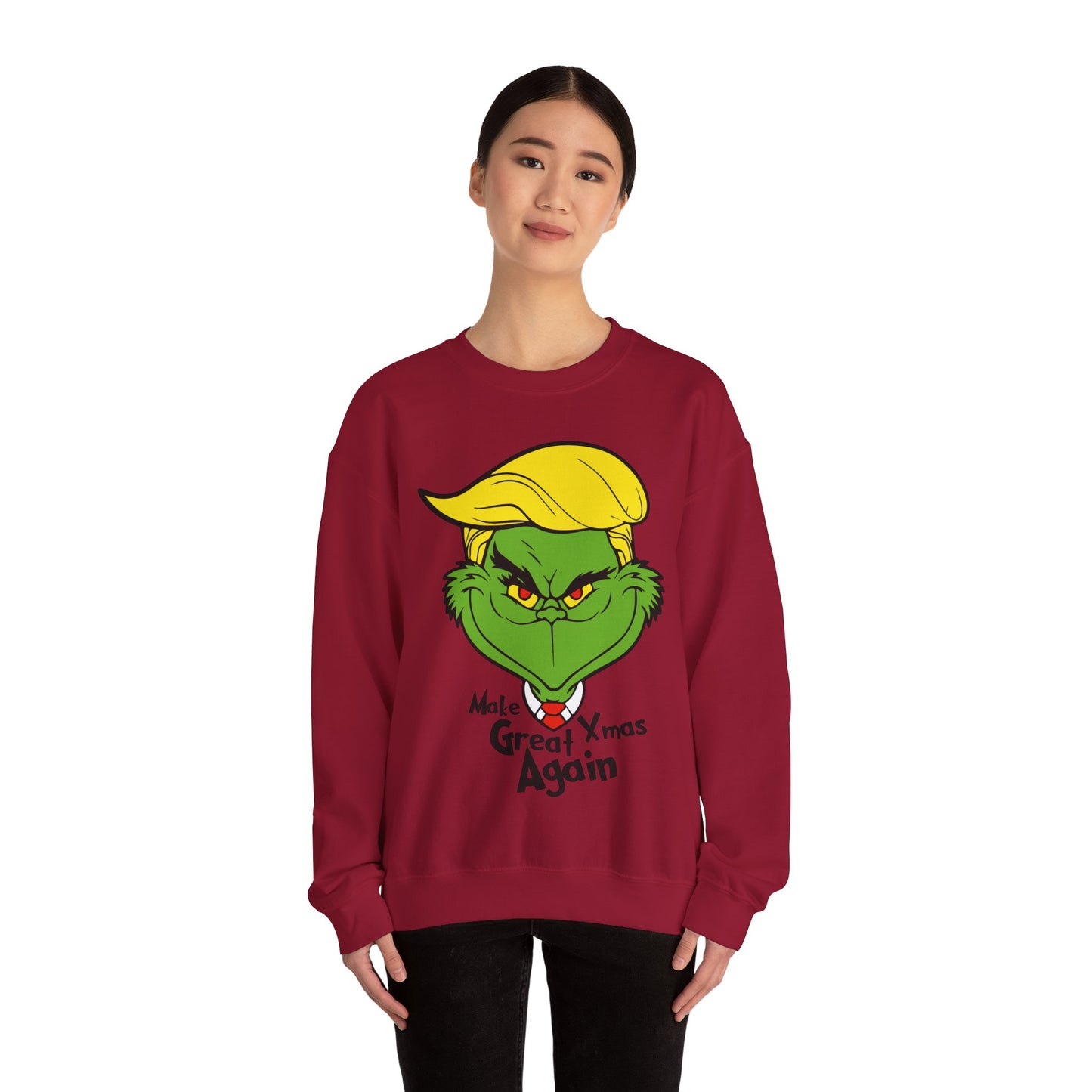 Funny Grinch Christmas Sweatshirt - Unisex Heavy Blend™ Crewneck with "Make Christmas Great Again" Design