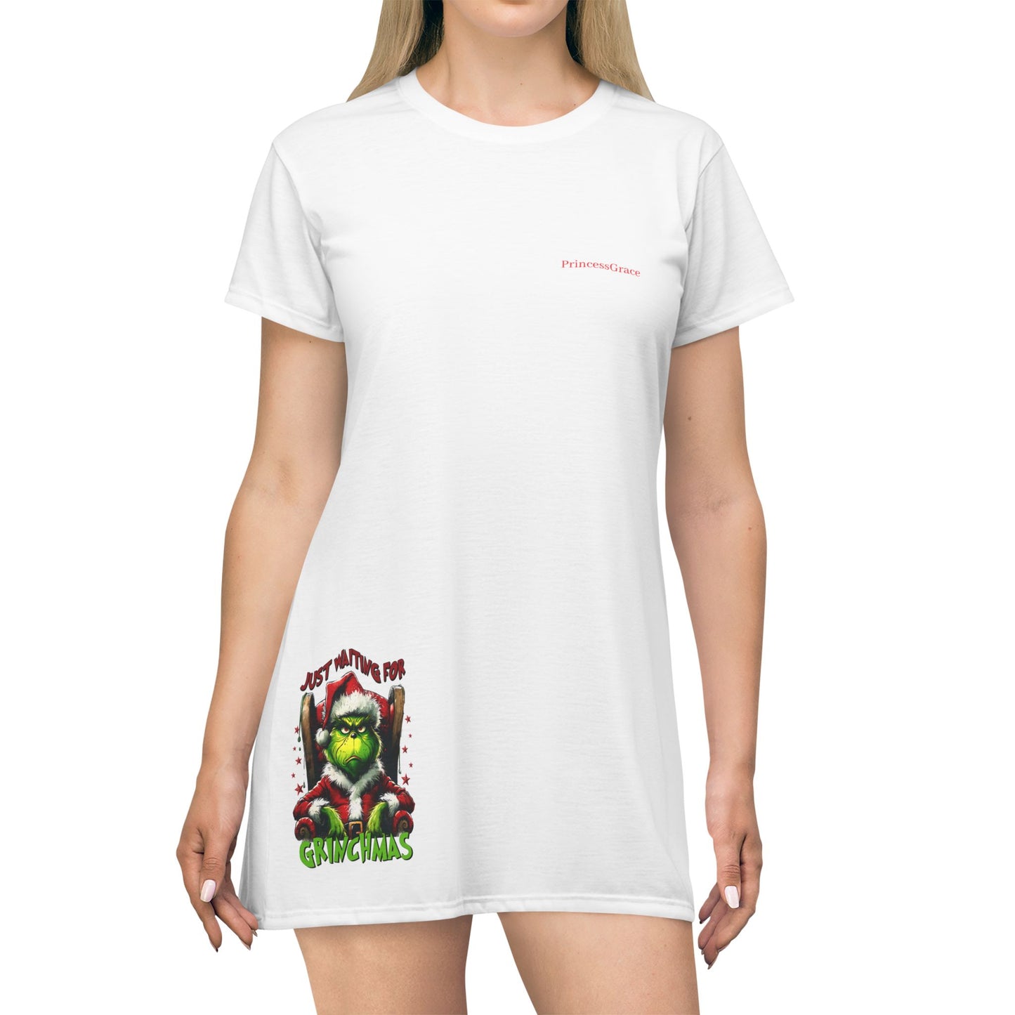 Princess Grace Funny Grinch T-Shirt Dress for Holiday Cheer